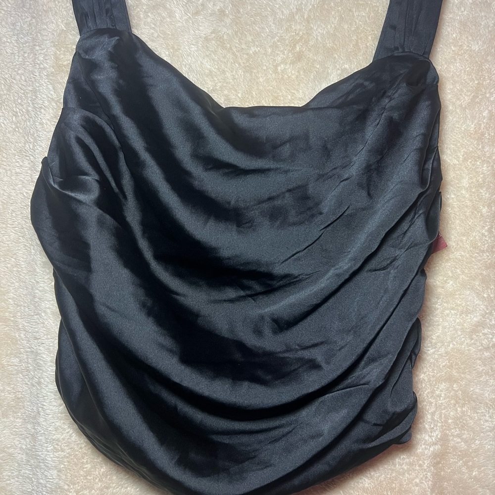 Guess Black Satin Drape Top